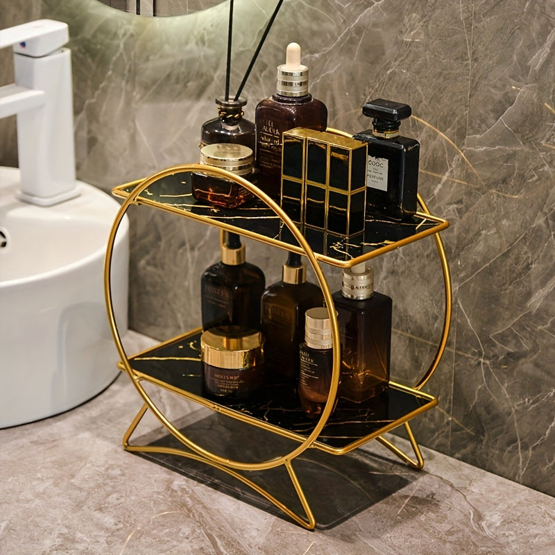 Organizador de Banheiro Duplo DONGZHANGGUI – Prateleiras Metálicas Elegantes com Base em Formato de Orelhas de Gato, Ideal para Cosméticos, Skincare e Perfumes