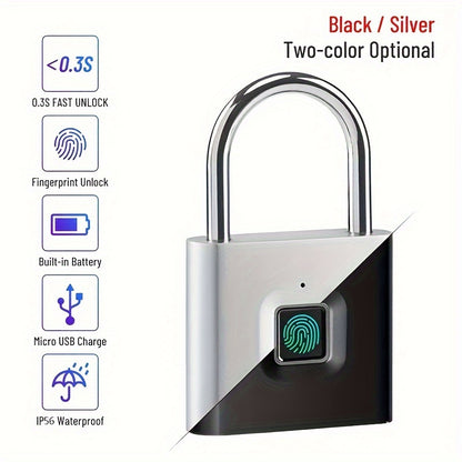 Smart Fingerprint Lock – Waterproof, Keyless, USB Rechargeable, Lightweight Aluminum, Ideal for Suitcases, Backpacks, and Luggage