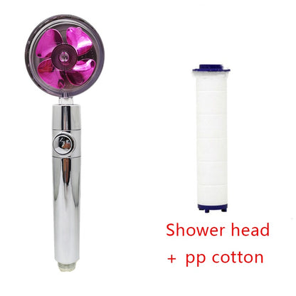 360° Rotating Shower Head – Water Saving, High Pressure, Turbo with Mini Fan, Premium ABS