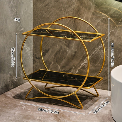 Organizador de Banheiro Duplo DONGZHANGGUI – Prateleiras Metálicas Elegantes com Base em Formato de Orelhas de Gato, Ideal para Cosméticos, Skincare e Perfumes