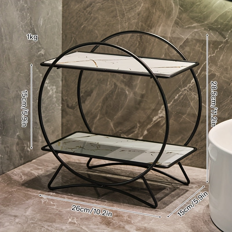 Organizador de Banheiro Duplo DONGZHANGGUI – Prateleiras Metálicas Elegantes com Base em Formato de Orelhas de Gato, Ideal para Cosméticos, Skincare e Perfumes