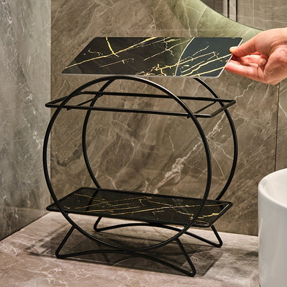 Organizador de Banheiro Duplo DONGZHANGGUI – Prateleiras Metálicas Elegantes com Base em Formato de Orelhas de Gato, Ideal para Cosméticos, Skincare e Perfumes