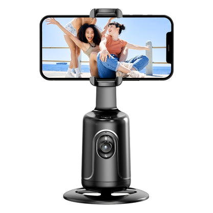 Smart Tripod with Automatic Facial Tracking – 360° Rotating Phone Holder, No App Required, Ideal for Vlogs, Live Streams and Video Recording, Rechargeable Battery, Black
