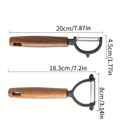 Descascador de Legumes em Aço Inoxidável com Cabo de Madeira de Cânfora – Peeler Multiuso para Frutas e Vegetais, Ralador e Fatiador Ergonômico, Durável para Batatas, Cenouras e Pepinos