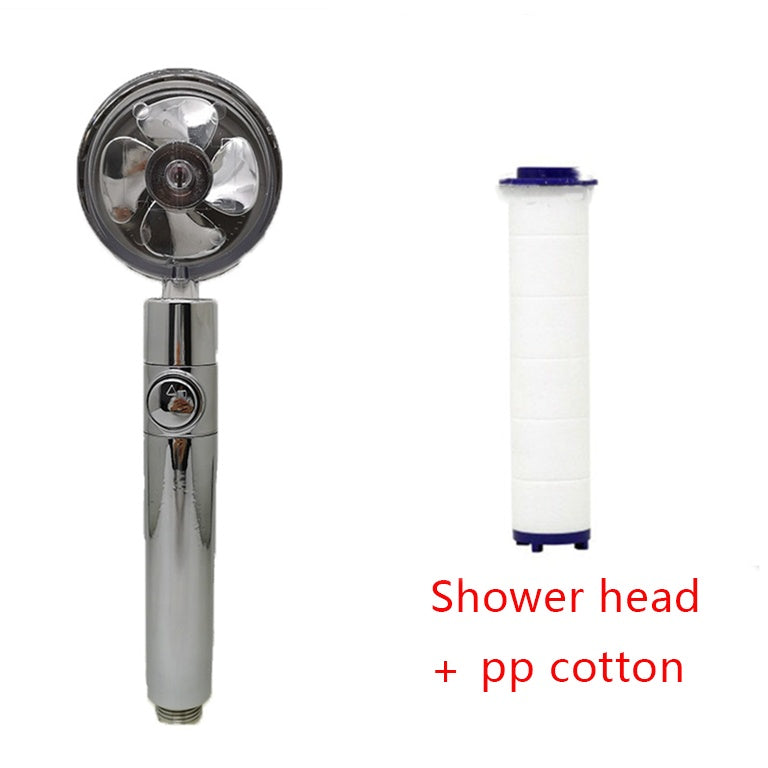 360° Rotating Shower Head – Water Saving, High Pressure, Turbo with Mini Fan, Premium ABS