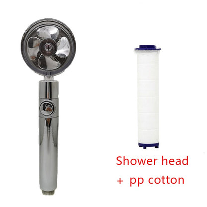360° Rotating Shower Head – Water Saving, High Pressure, Turbo with Mini Fan, Premium ABS