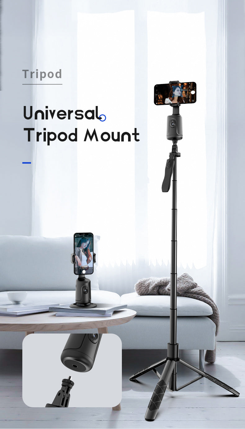 Smart Tripod with Automatic Facial Tracking – 360° Rotating Phone Holder, No App Required, Ideal for Vlogs, Live Streams and Video Recording, Rechargeable Battery, Black