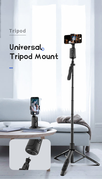 Smart Tripod with Automatic Facial Tracking – 360° Rotating Phone Holder, No App Required, Ideal for Vlogs, Live Streams and Video Recording, Rechargeable Battery, Black